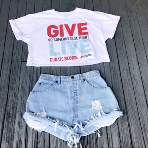 Give Blood Red Cross Crop Top Boxy Cropped Tee